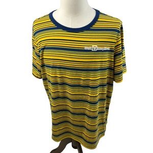 Disney World Striped Retro Tee Shirt Yellow Navy Blue Embroidered Mens XLLogo